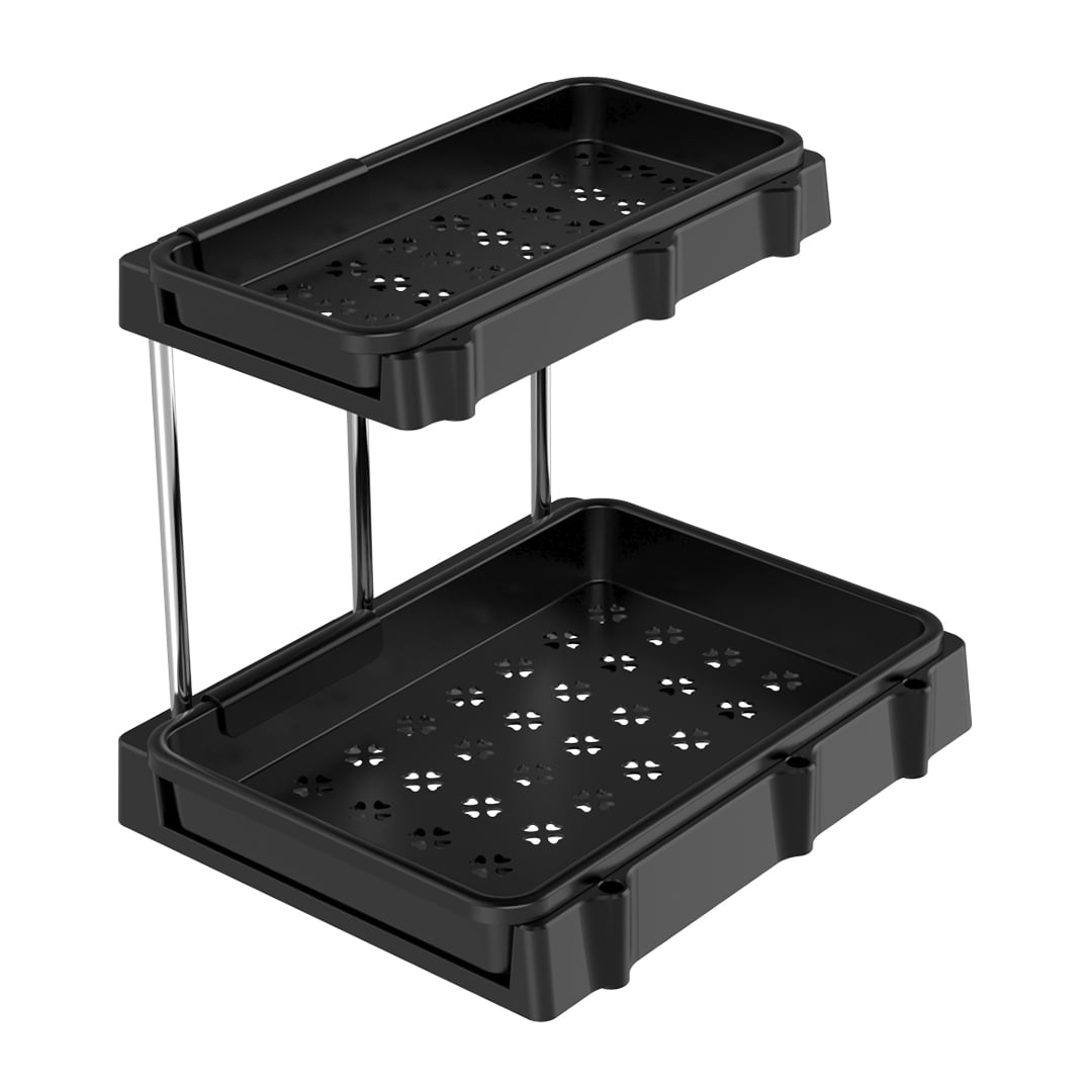 2-Tier Under Sink Organizers and Storage, Sliding L-shape Under Bathroom Kitchen Cabinet Organizers Narrow Space Sink Organizer