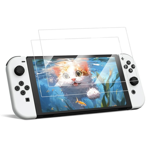Fintie 2-Pack Screen Protector for Nintendo Switch - OLED Model 7-inch Screen, Tempered Glass Film, Anti-Scratch Premium HD Clear, 9H Hardness & Case Friendly