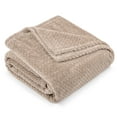 thumbnail image 2 of PAVILIA Soft Fleece Taupe Tan Throw Blanket for Couch, Lightweight Plush Warm Blankets for Bed, Fuzzy Cozy Flannel Blanket Throw for Sofa, Travel, Jacquard Pattern, Taupe/Camel, 50x60 inch, 2 of 8