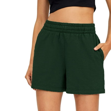 WNVMWI Womens Shorts Yoga Shorts for Women Shorts for Women 2024 Women s Shorts Casual Summer Drawstring Comfy Elastic High Waist Running Shorts With Pockets Casual Shorts Hot Pants Green Biker S L