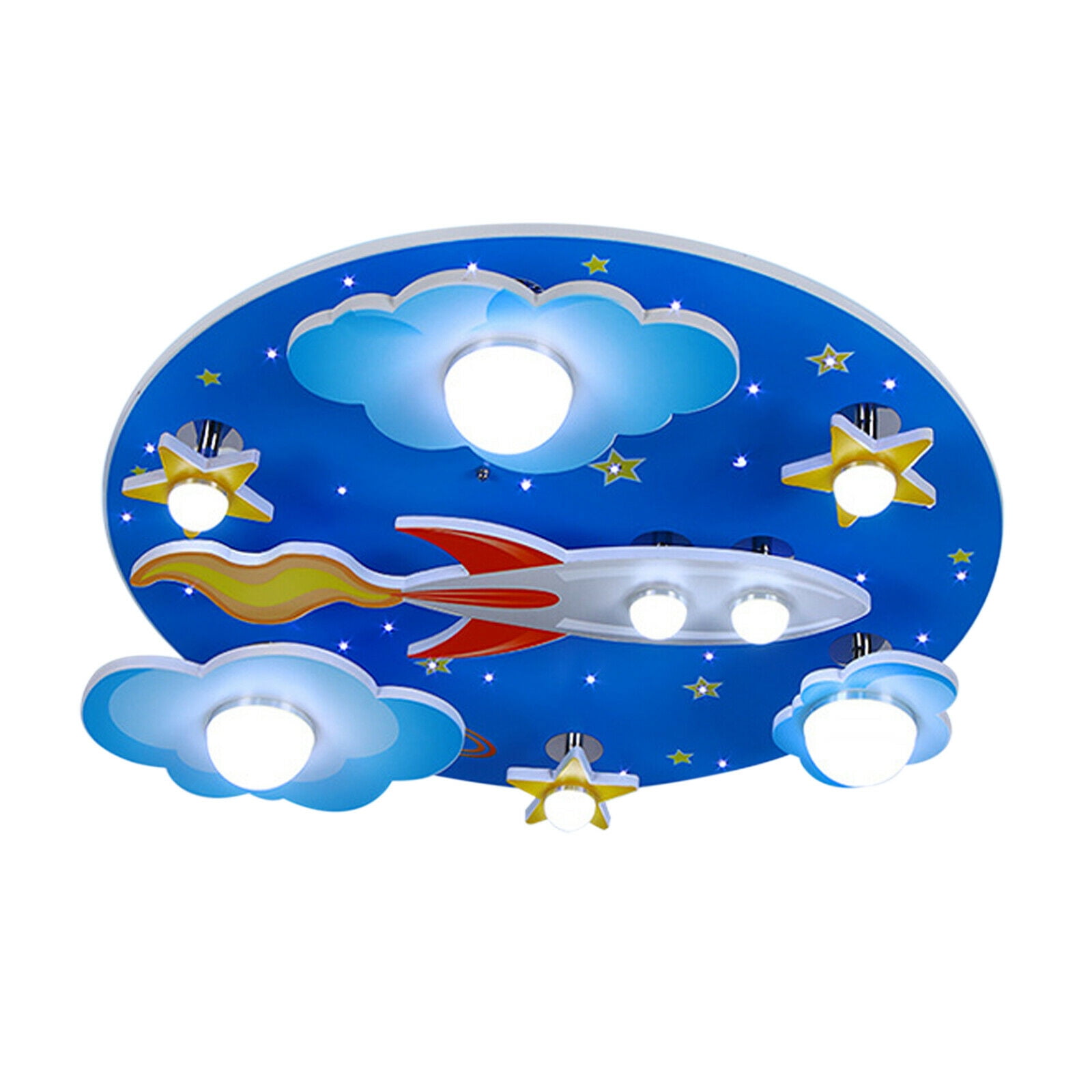 Wuzstar Modern Cartoon Rocket Ceiling Light Cloud Star Close to Ceiling Light Fixture LED Flush Mount Light for Childrens Room