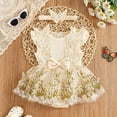 thumbnail image 2 of TOWED22 Newborn Baby Girl Summer Clothes Ruffle Bow Dress Romper Jumpsuit One Piece Outfit Cute Infant Girl Clothing Beige,1-3 M, 2 of 4