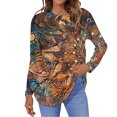 thumbnail image 1 of Stormdoing T Shirts for Women Winter Fall Round Neck Shirt Long Sleeve Ethnic Print Blouse Regular Casual Tops, 1 of 4