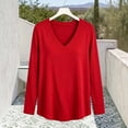 thumbnail image 4 of hoksml Women's V Neck Casual Tunic Top, Solid Side Slit Loose Long Sleeve Shirt, 4 of 5