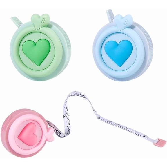 3Pcs 3 Colors Heart Soft Tape Measure 60 Inch 1.5m PVC Retractable Mini Cartoon Measuring Tape Cute Tape Rulers for Body Measurements