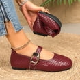 thumbnail image 4 of BRGZLK Mary Jane Shoes for Women Trendy Solid Color Round Toe Woven Print Ballet Flats with Strap Dressy Comfortable Casual Shoes Wine 6.5, 4 of 9