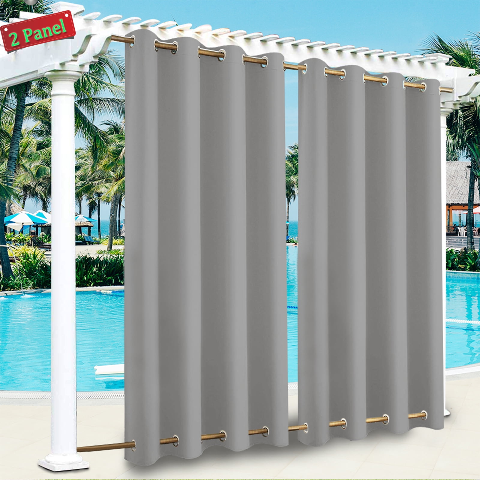 CJC Outdoor Curtains Weatherproof Blackout Thermal Insulated Double