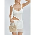 thumbnail image 5 of Women Knitted Skirt Set, V-neck Hollowed Irregular Hem Camisole with Elastic Waist Mini Skirt, 5 of 10