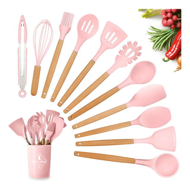 Utensilios Silicona Cocina Espatulas Reposteria Teker 12 Set Xtellar rosa