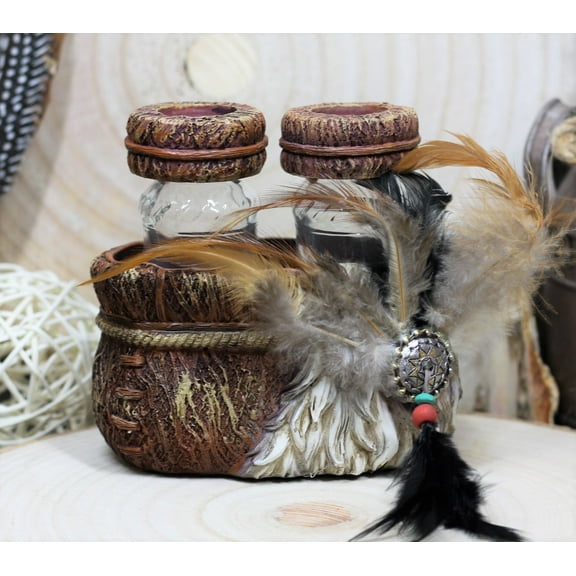 Ebros Southwestern Dreamcatcher Feather Salt And Pepper Shakers Holder Set