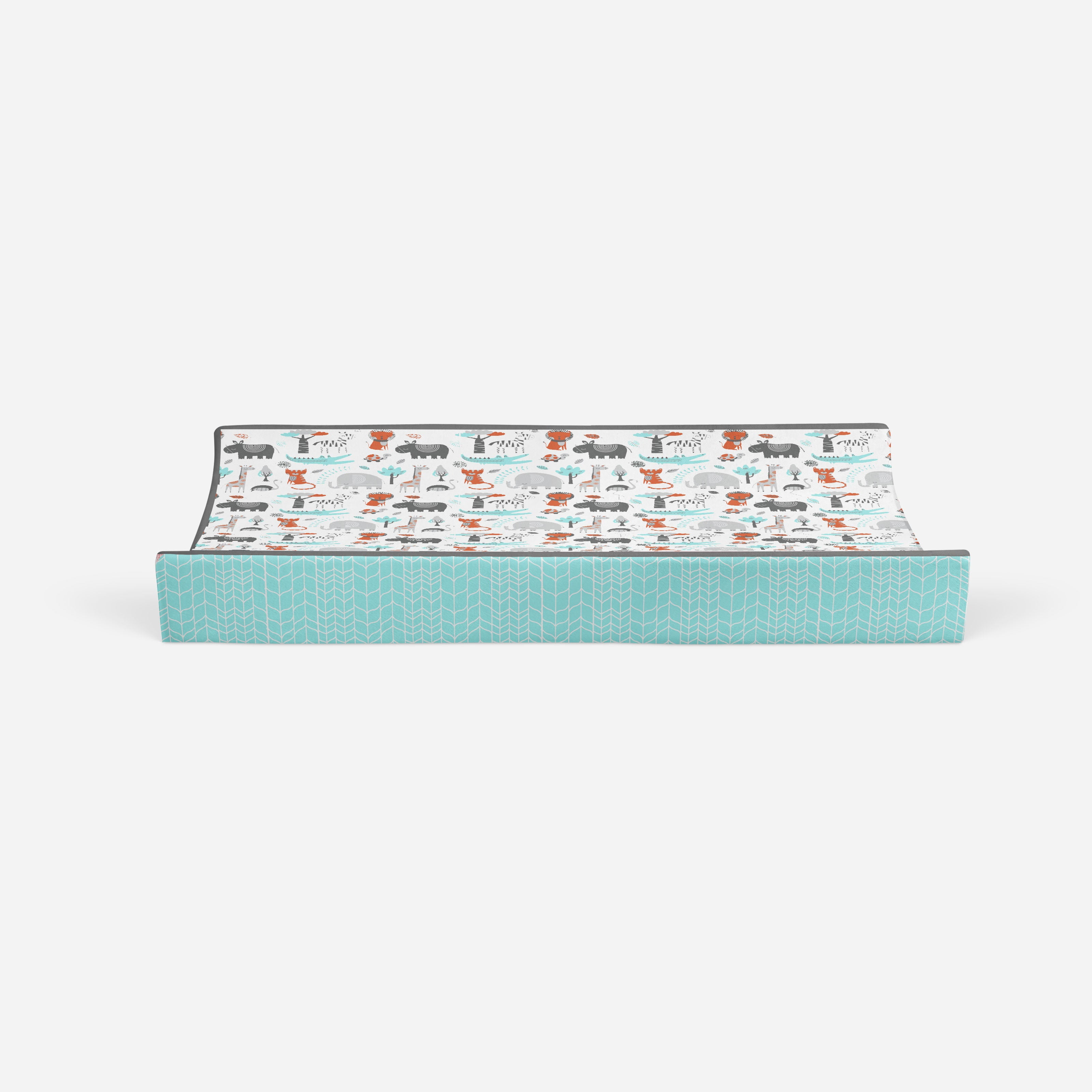 Bacati - Safari Jungle Animals Aqua/Orange/Grey Quilted Changing Pad Cover