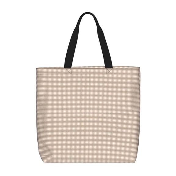 Hirioo Brown Gingham for Tote Bag for Women, Quilted Shoulder Bag with Zipper, Large Capacity Handbags for Casual, Travel, Work