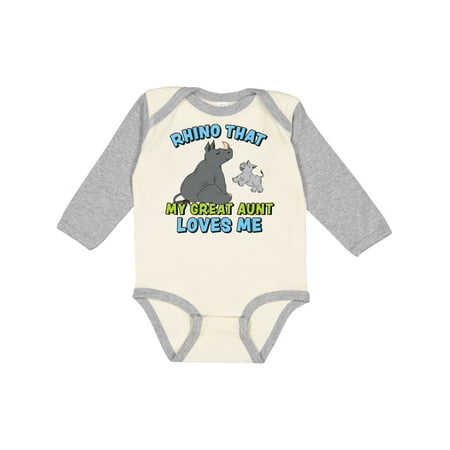 

Inktastic Rhino That My Great Aunt Loves Me with Cute Rhinos Gift Baby Boy or Baby Girl Long Sleeve Bodysuit