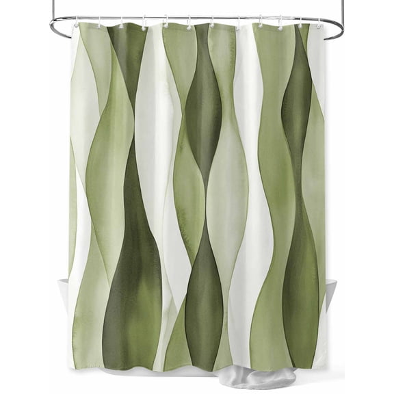 Abstract Wave Pattern Texture Shower Curtain, Sage Green Bathroom Decor Curtains Set with Hooks, Waterproof Fabric Home Accessories, Stall 54 X 78 Inch