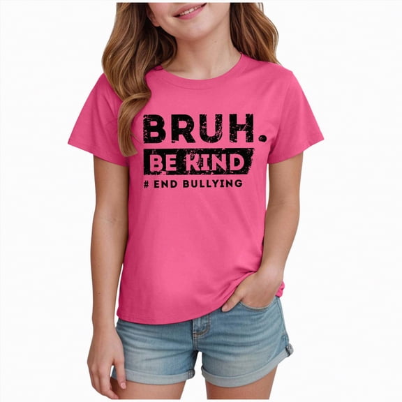 kpoplk Girls' Graphic Tees Summer Cute Tops Casual Short Sleeve Crew Neck T Shirts(Hot Pink,3-4 Y)