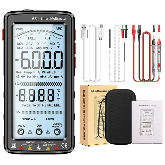 BotaniNest Multifunctional Tester Screen Digital Multimeter Tester Ammeter 6000 Counts Large Screen Digital Multimeter Smart Burn Rechargeable Universal Meter Reverse Display