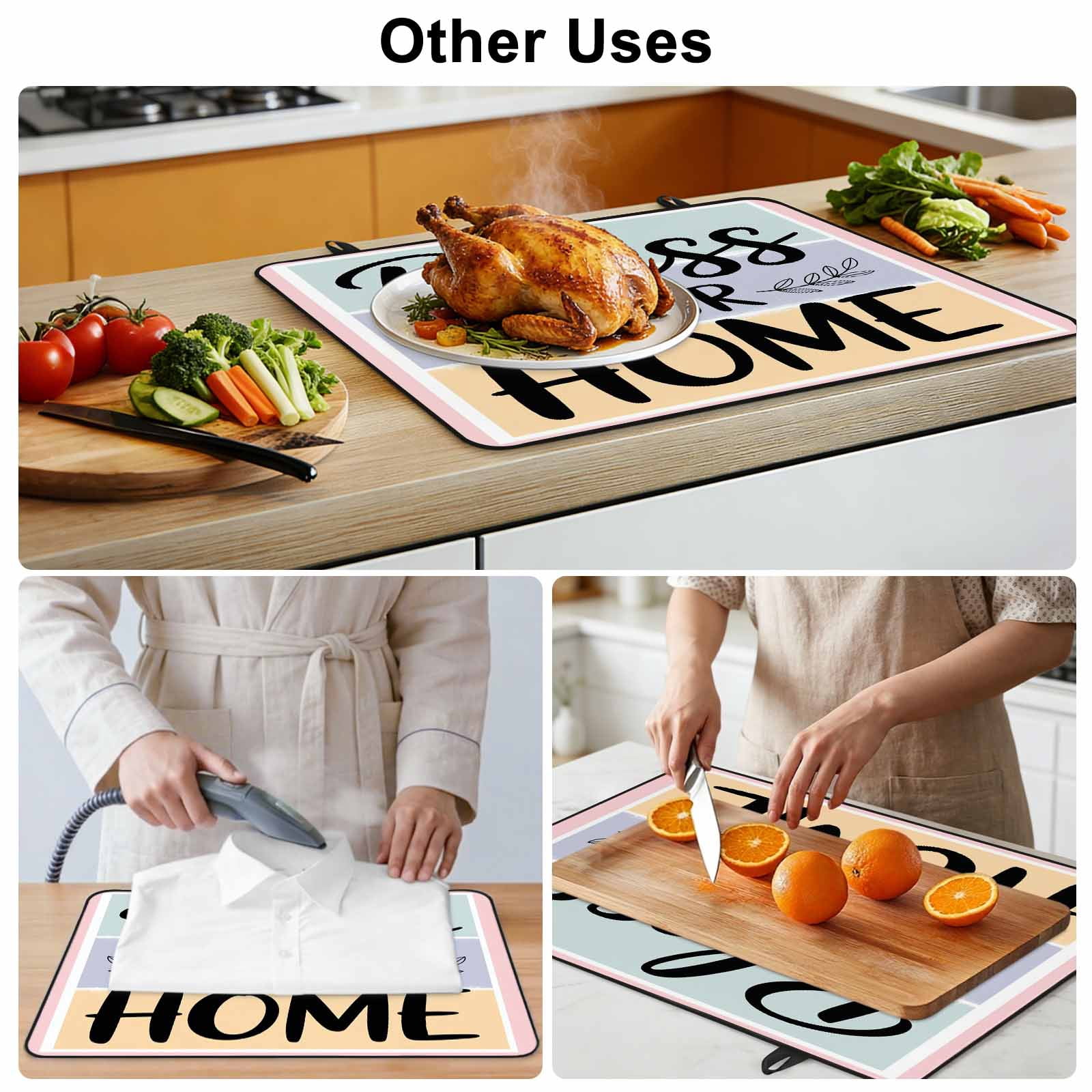 Bless Our Home Stove Top Cover for Electric Stove, Heat-proof & Non Slip Glass Top Stove Cover Protector, Wheat Color Black Stripes Aesthetic Kitchen Flat Cooktop Rubber Mat 24x21 Inches