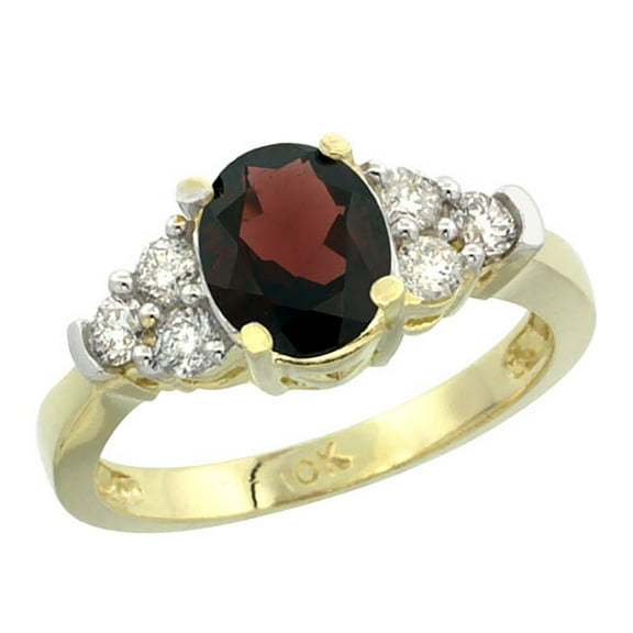 14K Yellow Gold Natural Garnet Ring Oval 9x7mm Diamond Accent, size 5.5
