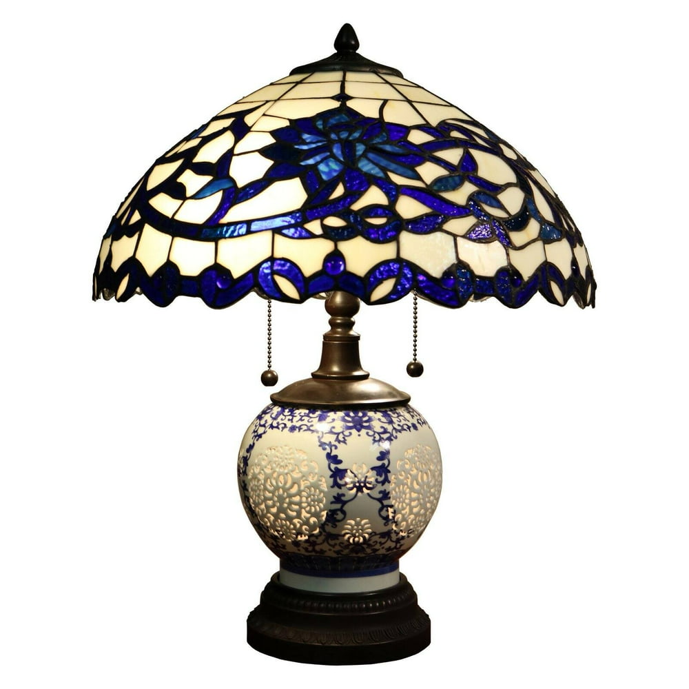 Akiko 3light Blue Glass 21inch Doublelit Tiffanystyle Table Lamp