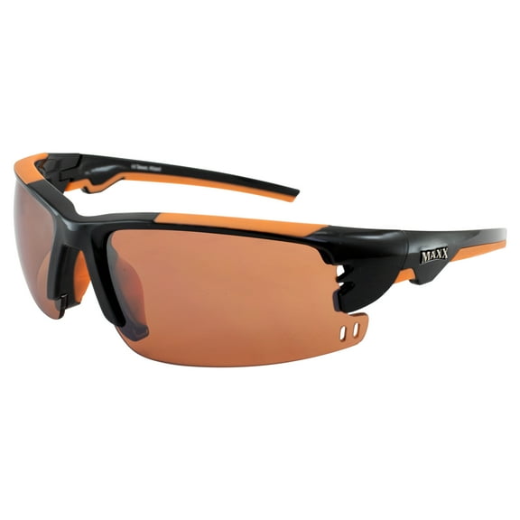 Maxx Wizard Half Framed Sports Sunglasses Black & Orange Frame w/ HD Amber Lenses