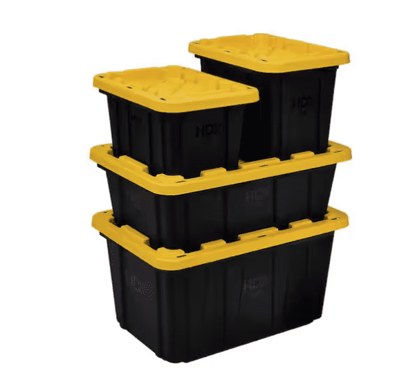 27 Gallon Heavy Duty Storage Bins with Lids, Stackable Tough Plastic Storage Tote Containers for Garage, Moving & Home Organization, Black,