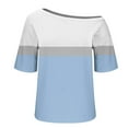 thumbnail image 6 of HomeDM Women's Short Sleeve T-Shirts Summer Cold Shoulder Casual Shirts Dressy Beach Vacation Blouse Tops - Light Blue/2XL, 6 of 6
