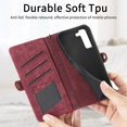 thumbnail image 5 of SaniMore for Samsung Galaxy S23 (6.1") Case, PU Leather Embossed Lines Wristlet Zipper Cash Pocket Card Slots Magnetic Flip Stand Full Protective TPU Shell Anti-drop Business Design, Red, 5 of 10