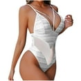 thumbnail image 5 of Sakmal White Womens Bathing Suits Cheeky One Piece Sheer Tummy Control Swimsuit Deep V-Neck Mesh Swimwear, 5 of 5