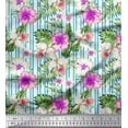 thumbnail image 1 of Soimoi Blue Cotton Duck Fabric Tropical Leaves,Stripe & Floral Decor Fabric Printed Yard 42 Inch Wide, 1 of 1
