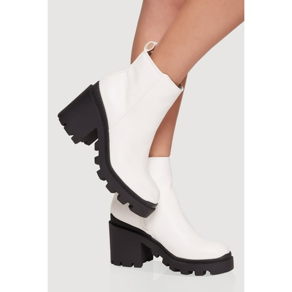 Women's Side Zip Round Toe Chunky Heel Booties