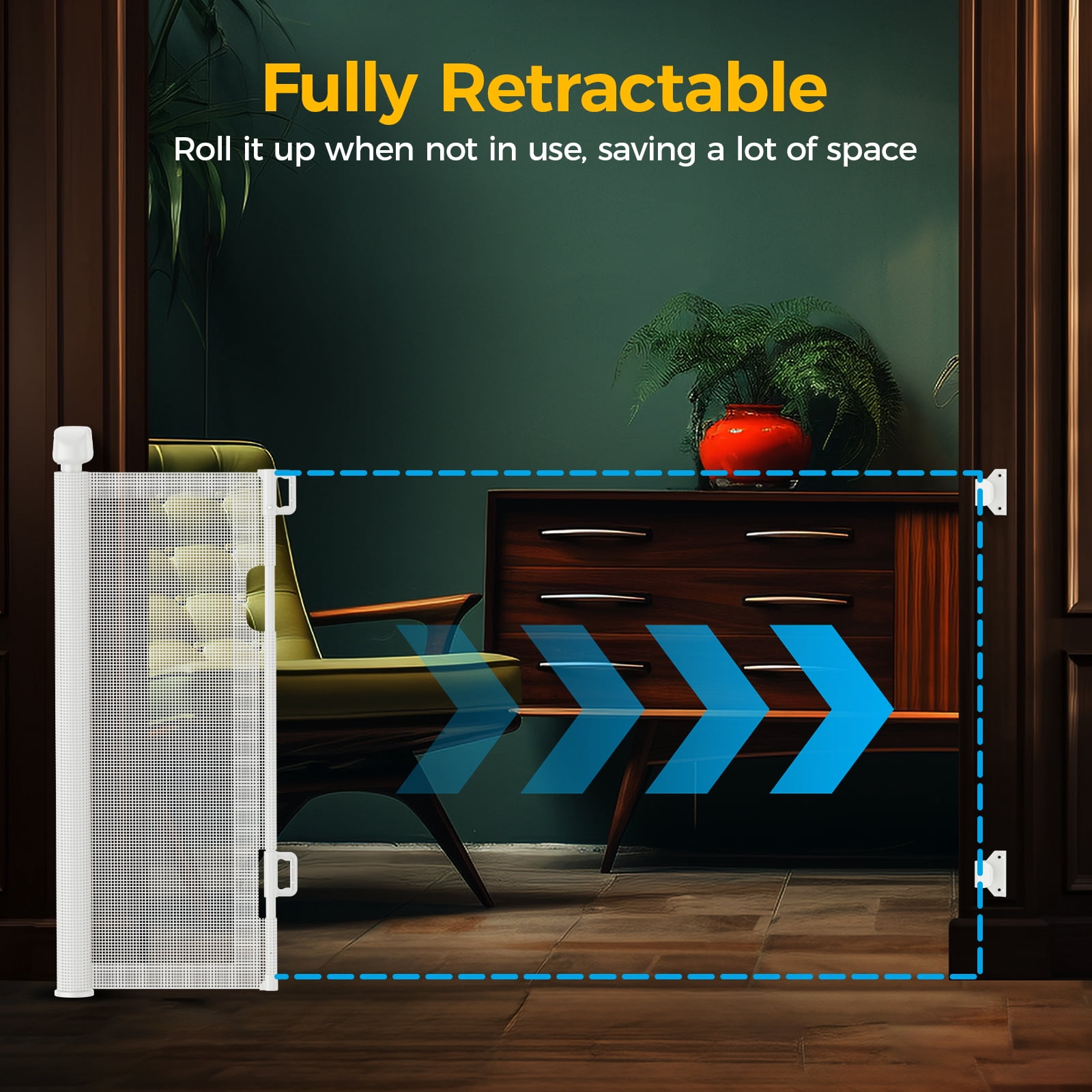 BEBANG Retractable Baby Gate Extra Wide, 71" Retractable Dog Gate for Stairs, Doorways, Hallways, Indoor and Outdoor