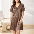 thumbnail image 4 of ZyeKqe Nightgown with Bulit in Bras for Women Lace V Neck Short Sleeve Tie Front Casual Comfy Loungewear Mini Dress, 4 of 7