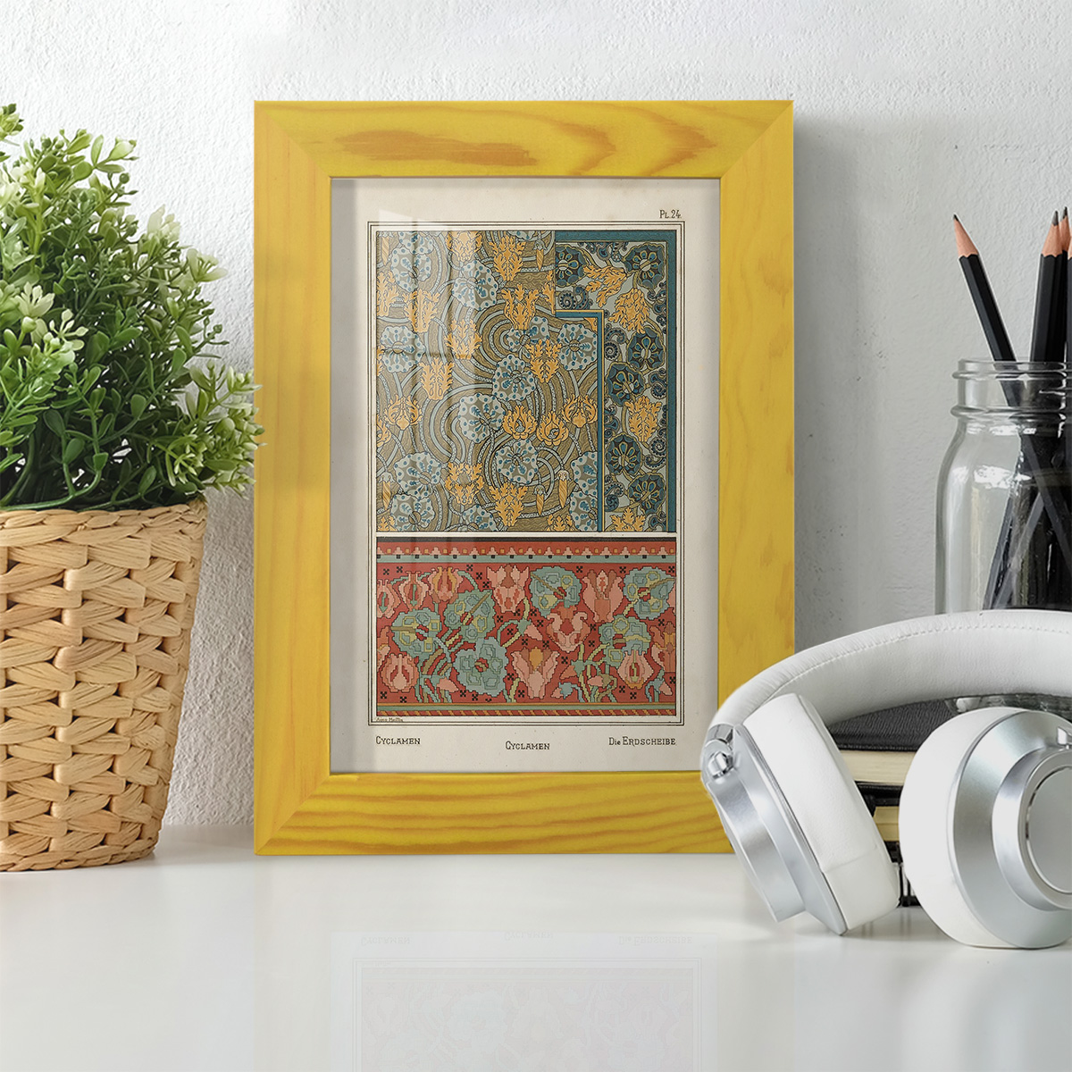 Nouveau Decorative I - Framed Print w/glass - Sunflower Yellow