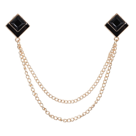 Uxcell Gem Chain Brooch Pins, Hanging Chain Brooch Suit Pin Tassel Square Crystal Badge Lapel Collar Pins for Women Men Shirts Tuxedo Scarf, Gold Tone(Black)