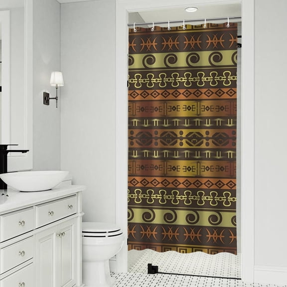 Boho Golden Ethnic Pattern Shower Curtain 36"x72" ,Bathroom Decorative Shower Curtains Set with 12 Hooks,Modern Waterproof Washable Shower Curtain