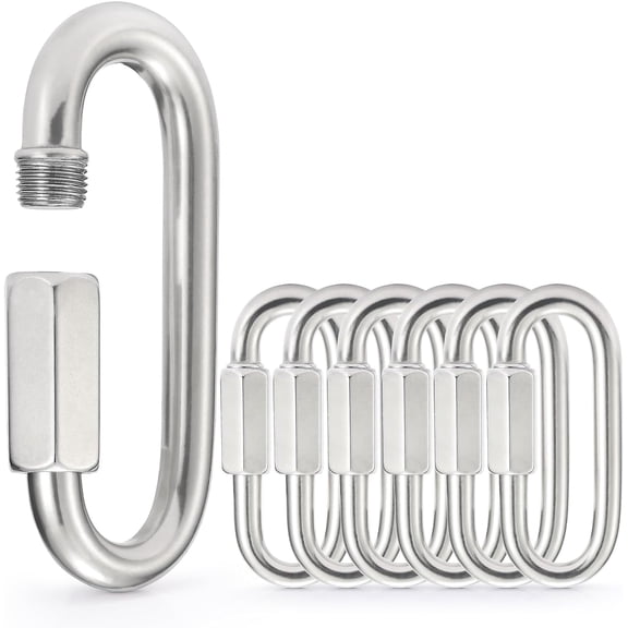 Stainless Steel Chain Quick Links - 304 Stainless Stee Chain Connector, Screw Carabiner, Chain Hooks, set of 6 2.45 Inch