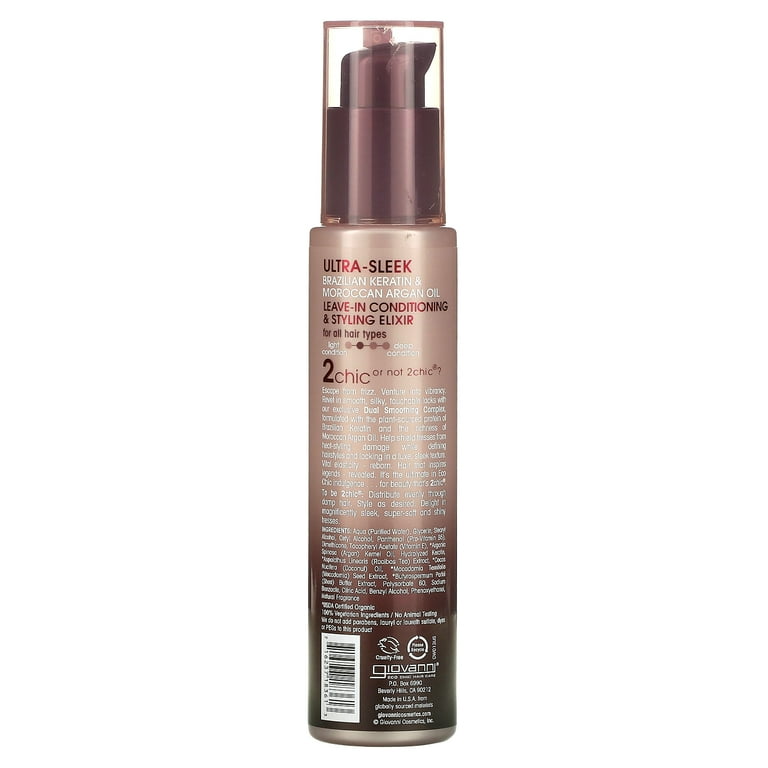 Giovanni 2chic Ultra Sleek Leave In Conditioning And Styling Elixir With Brazilian Keratin And Argan Oil 4 oz