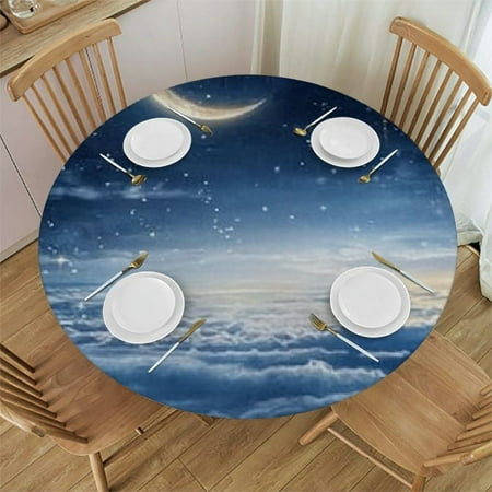 

Patifu Stars Crescent Moon Round Tablecloth 100% Polyester Washable Table Cover for Home Kitchen Outdoor Decoration 42 -46