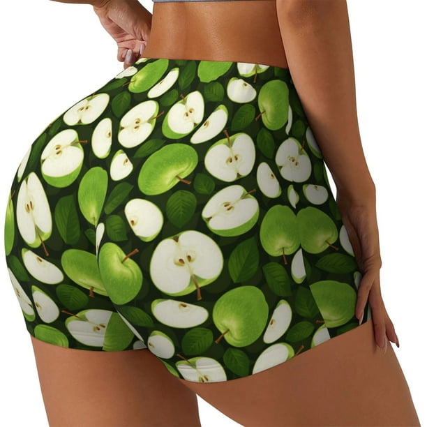Fotbe Green Fruit Shorts Sin Costuras – Shorts Deportivos de Cintura Alta para Mujer, Elásticos para Gimnasio, Yoga, Running o Ciclismo-Large