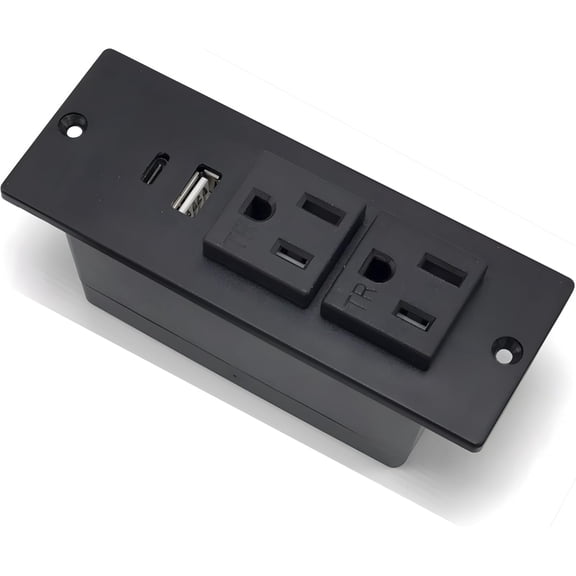 PYYAN-Recessed Power Strip, Furniture Flush Mounted Outlet with 2 USB Ports for Conference Desktop Nightstands, 2 AC Outlets 1 USB-A Port 1 USB-C Port 7.2 FT Extension Power Cord (Black)