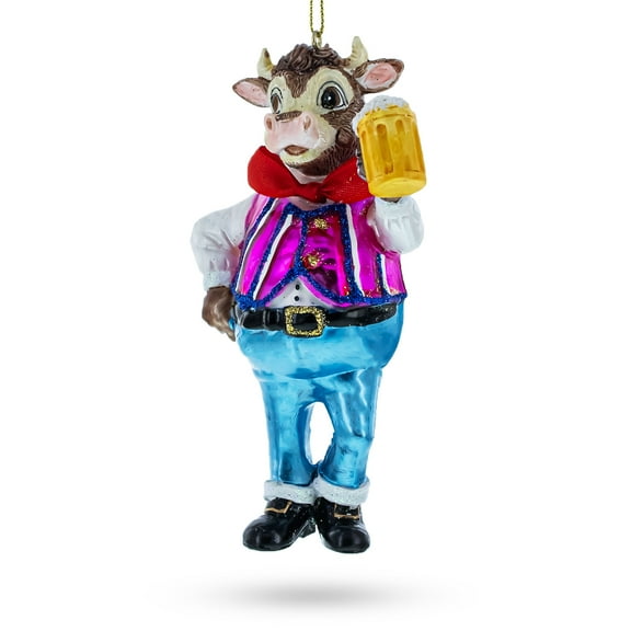 Bull Hoisting a Beer Glass Christmas Ornament