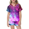 thumbnail image 5 of Kids Girls Galaxy Printed Pajamas Set 3D Graphic Tees Short Sleeve Button Down Loungewear Shirts Shorts 2 Pcs Sleepwear Pjs Outfits Clothes 8-9 Years, 5 of 5