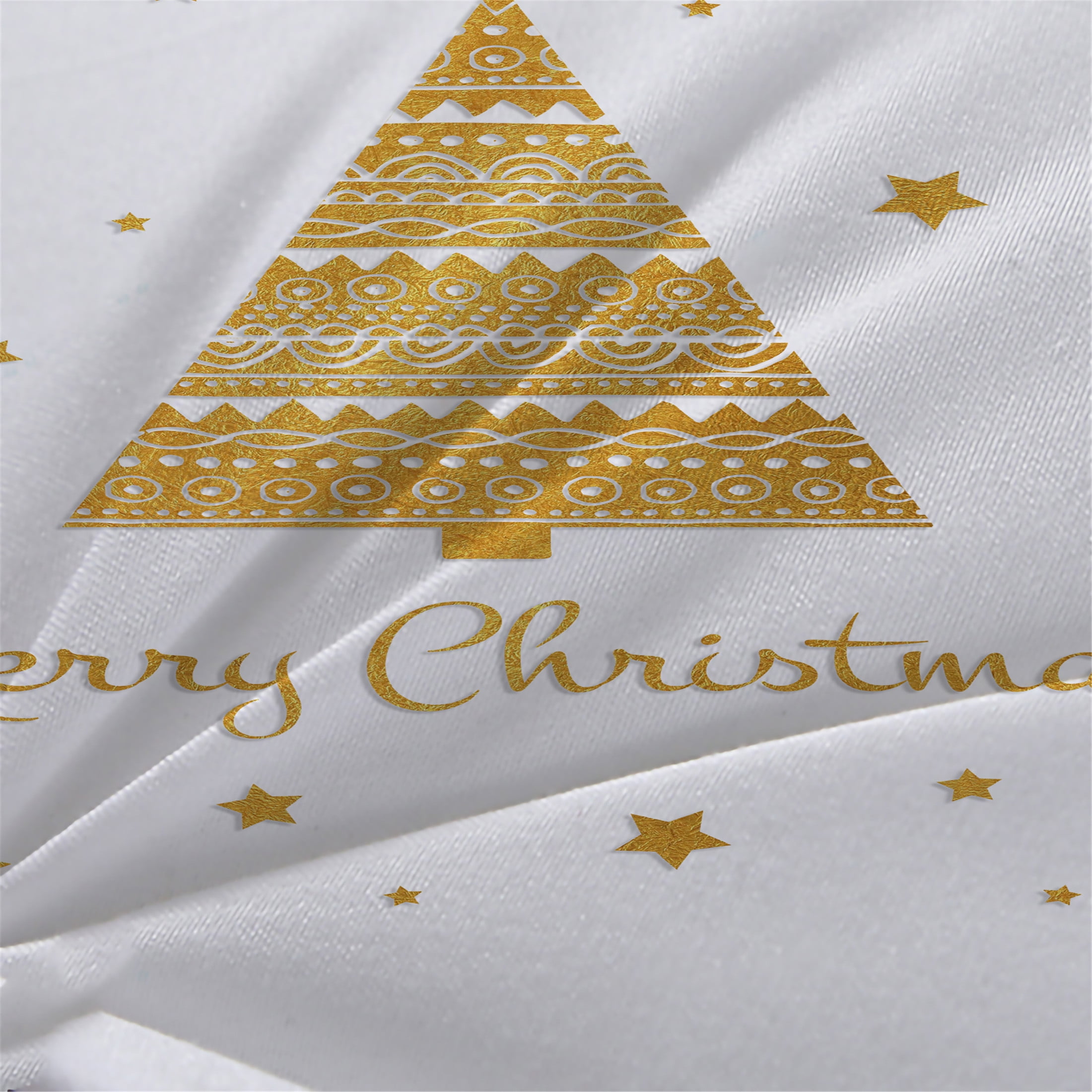Quilt Cover Set Happy Christmas Painting Home Bedclothes Golden Christmas Tree Printed White Duvet Cover Set,Full (80"x90")