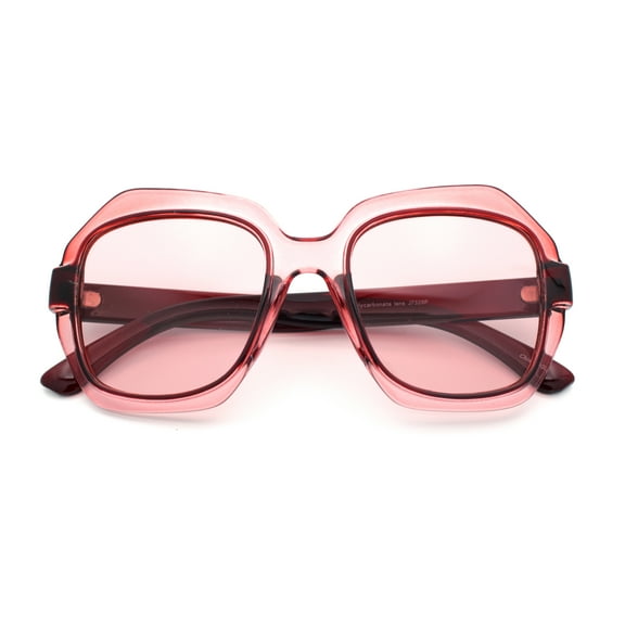 Womens Oversized Dimensional Thick Rectangle Retro Fashion Plastic Sunglasses [All Burgundy]