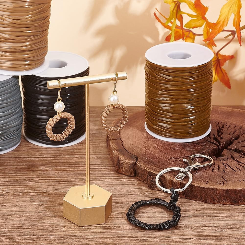 1Set 300m Flat Lanyard String 6 Colors Plastic Lacing Cord Gimp String Brown Theme PVC String for Jewelry Bracelet and Lanyard Weaving Anklets Keychain Arts and Crafts School Project