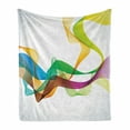 thumbnail image 1 of Abstract Soft Flannel Fleece Throw Blanket, Styled Wavy Ribbon Line and Smoked Rainbow Like Cool Graphic Artwork, Cozy Plush for Indoor and Outdoor Use, 70" x 90", Multicolor, by Ambesonne, 1 of 6