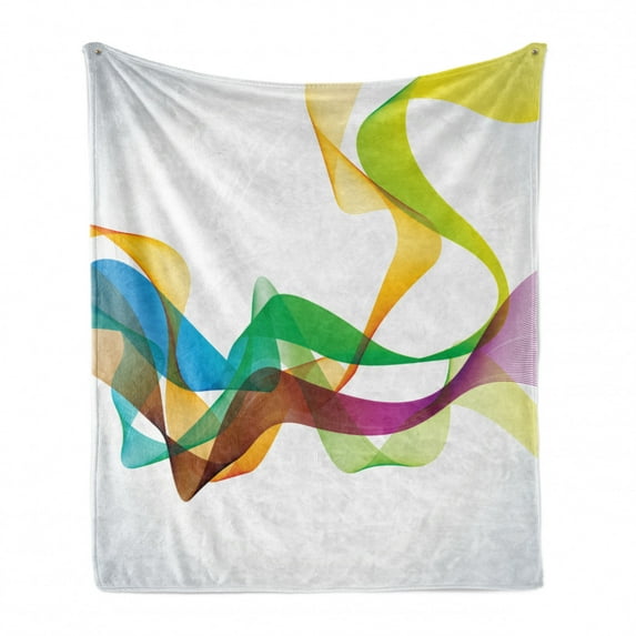 Abstract Soft Flannel Fleece Throw Blanket, Styled Wavy Ribbon Line and Smoked Rainbow Like Cool Graphic Artwork, Cozy Plush for Indoor and Outdoor Use, 50" x 60", Multicolor, by Ambesonne