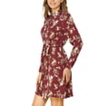 thumbnail image 2 of Vestido de camisa floral con cinturón y botones de solapa para mujer Allegra K en color burdeos, 2 of 8