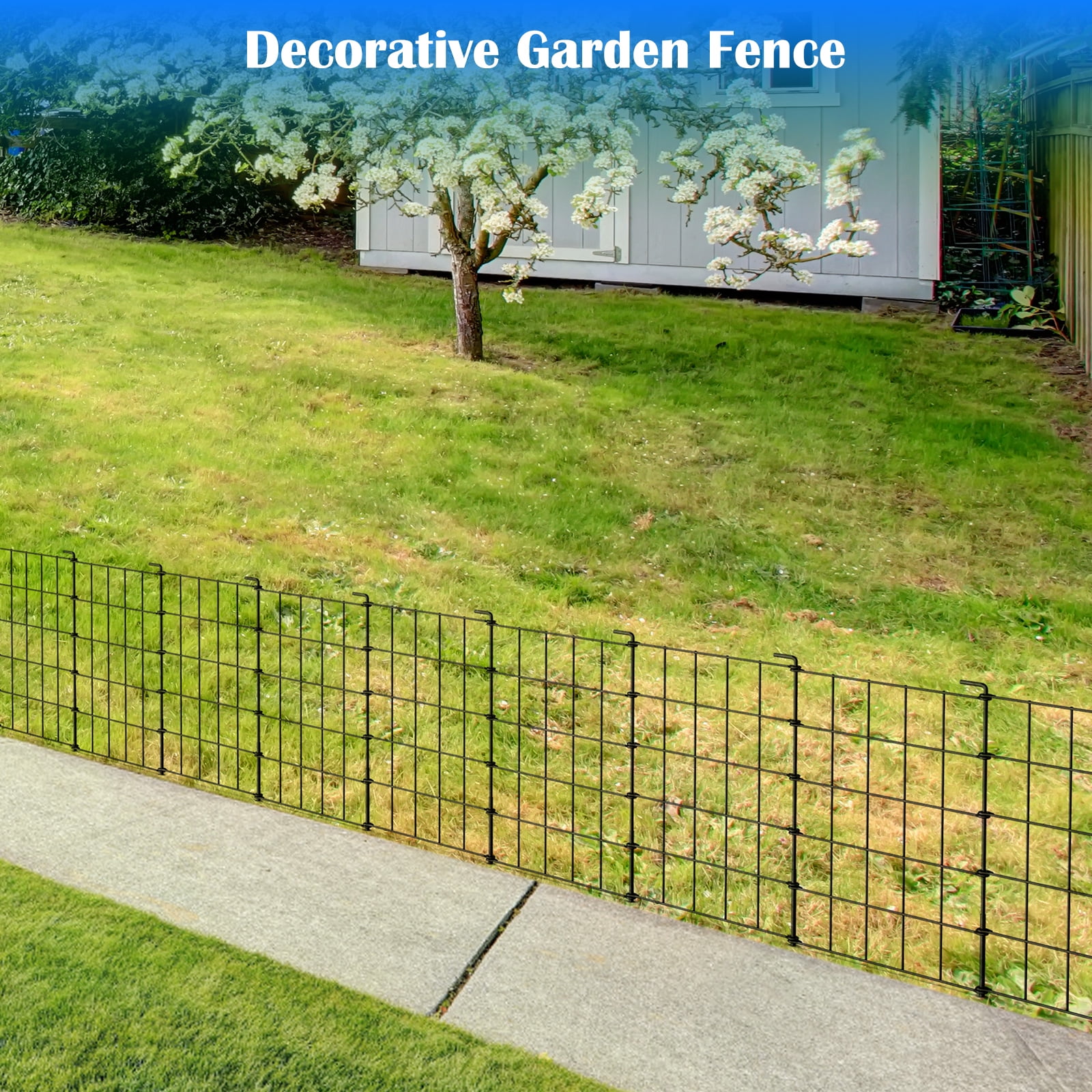 Black Decorative Garden Fence 10 Panels, 10.08ft Outdoor Border for Pets & Flower Beds