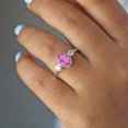 thumbnail image 3 of Oval Pink Sapphire & Diamond Ring, 925 Sterling Silver Engagement Ring, Bezel Set Gemstone Ring, Delicate Jewelry, Three Stone Ring., 3 of 5